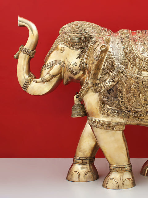 25" Brass Engraved Elephant