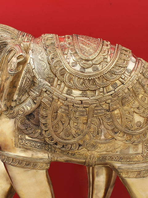 25" Brass Engraved Elephant