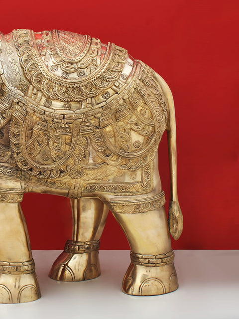 25" Brass Engraved Elephant