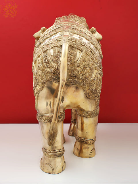 25" Brass Engraved Elephant