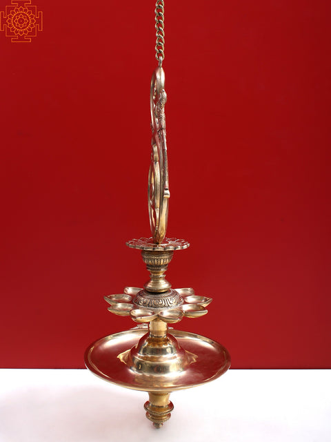 17" Brass Peacock Hanging Lamp