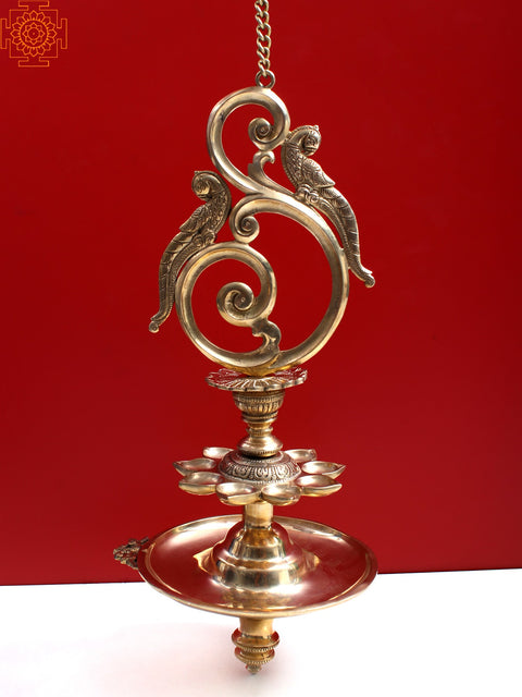 17" Brass Peacock Hanging Lamp
