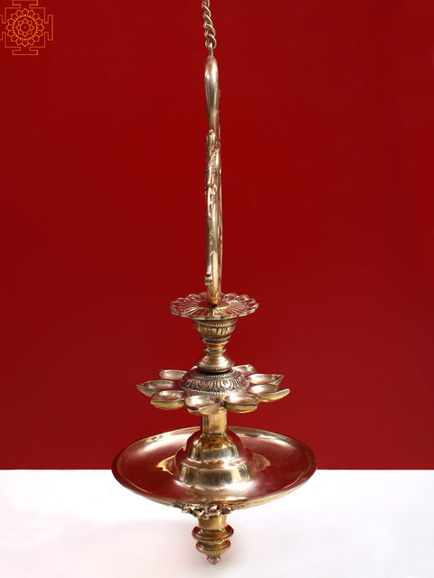 17" Brass Peacock Hanging Lamp