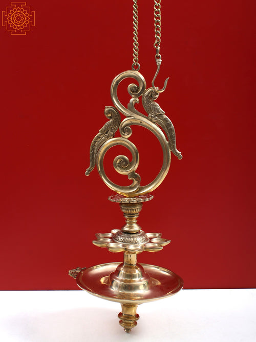 17" Brass Peacock Hanging Lamp for Home Decor
