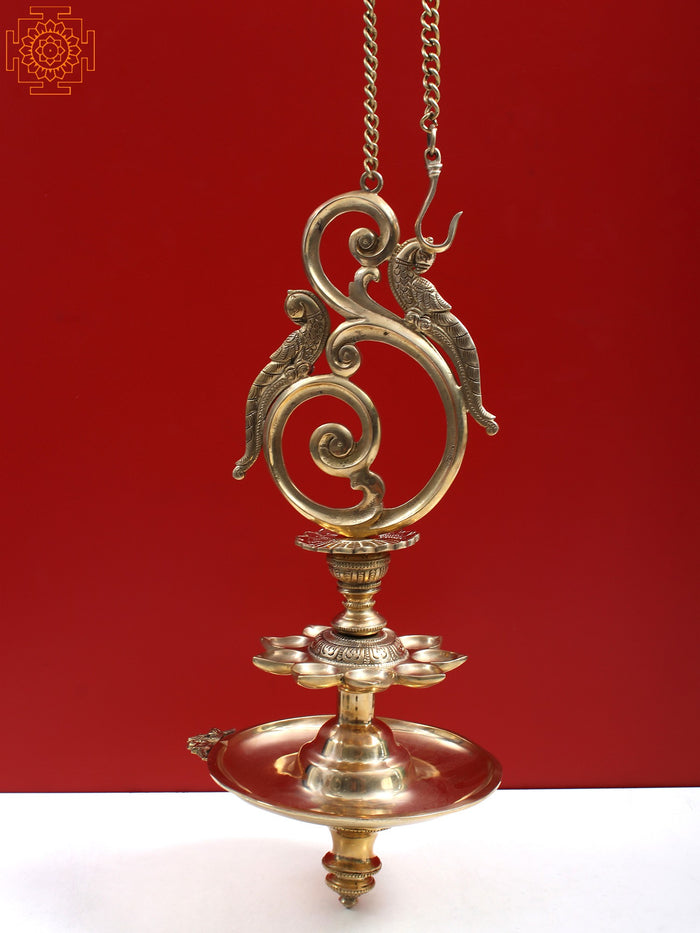 17" Brass Peacock Hanging Lamp for Home Decor