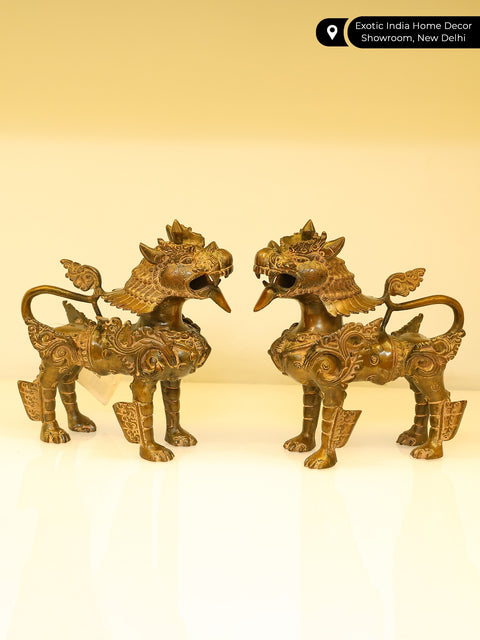 9" Pair of Tibetan Buddhist Temple Lions