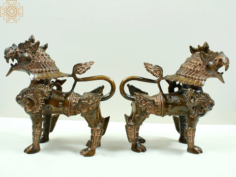 9" Pair of Tibetan Buddhist Temple Lions