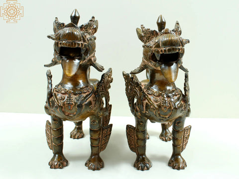 9" Pair of Tibetan Buddhist Temple Lions