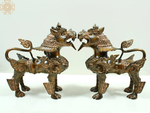 9" Pair of Tibetan Buddhist Temple Lions