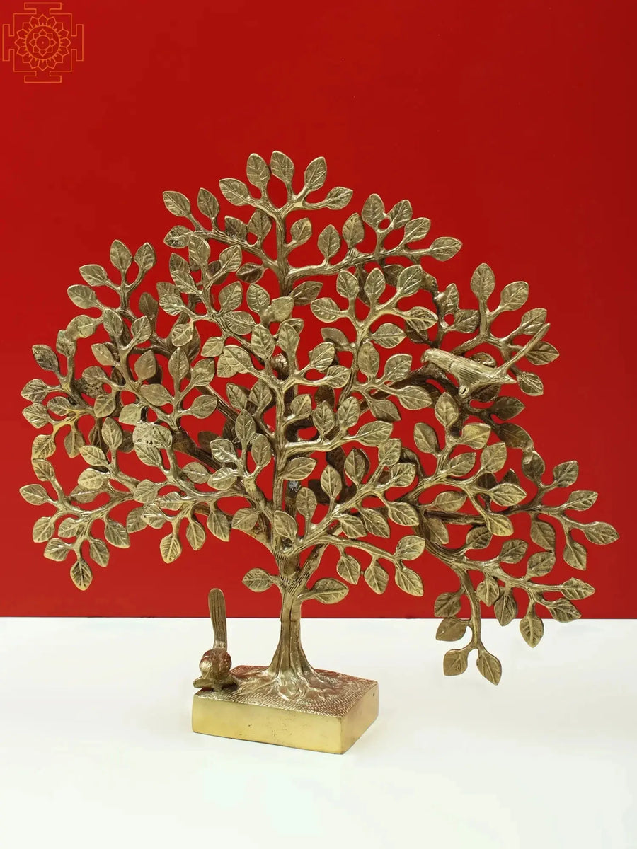 11" Tree of Life with Perched Birds Brass Statue Home Decor