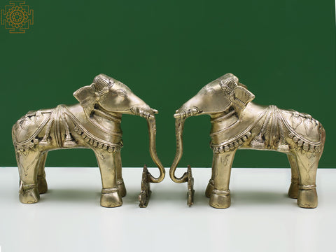 8" Brass Decorative Pair of Elephants