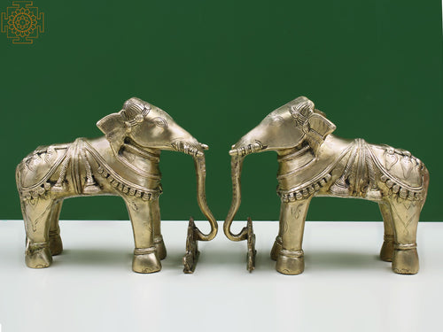 8" Brass Elephant Pair Statue for Home Decor