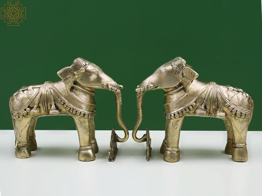 8" Brass Elephant Pair Statue for Home Decor