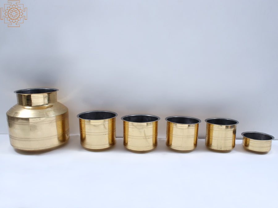Brass Kalash Cooking Pots Set of Six Handmade