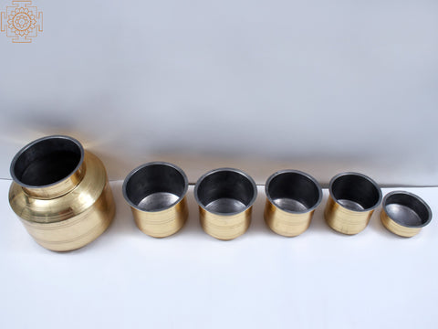 Brass Cooking Pots with kalash Set (Set Of Six)