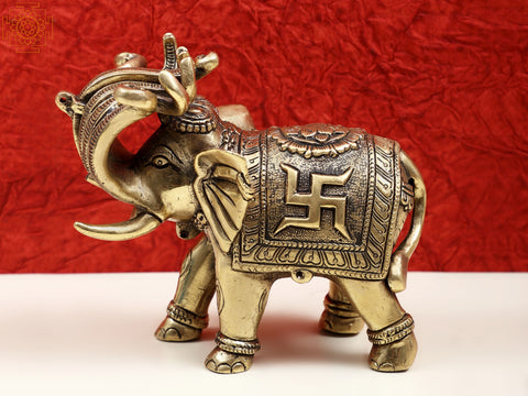 6" Small Brass Engraved Elephant | Handmade