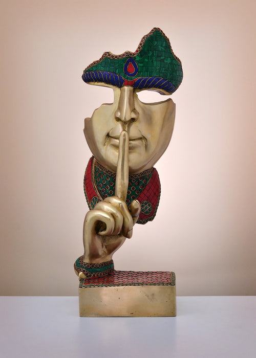 20" Brass Silent Men Statue with Inlay Work Handmade