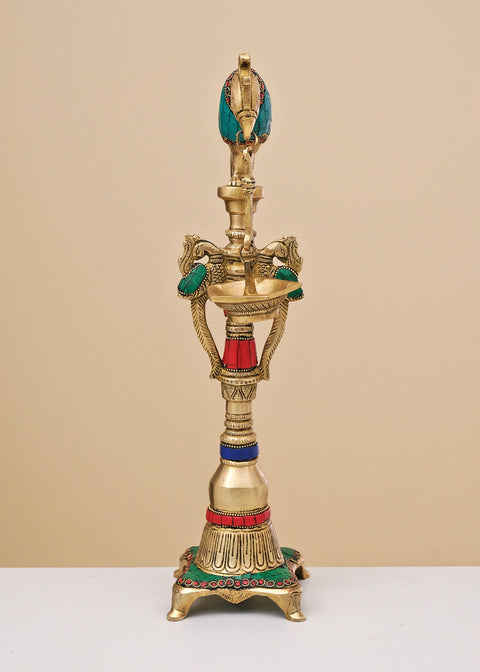 17" Brass Parrot Lamp with Inlay Work | Handmade