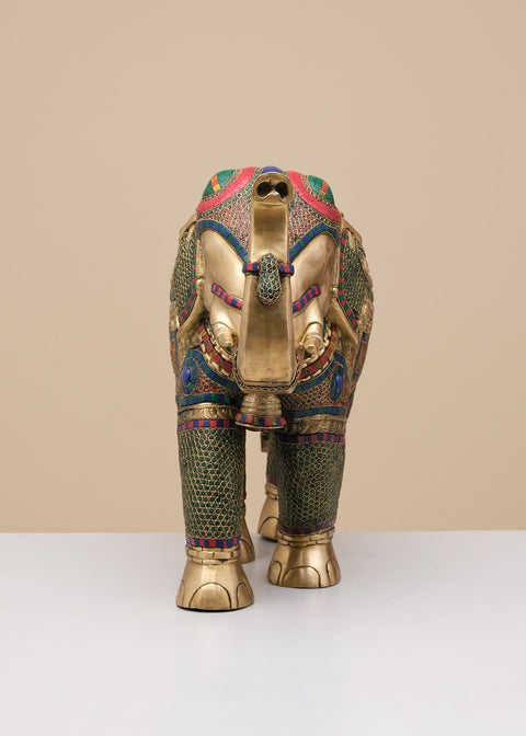 29" Brass Elephant Statue with Inlay Work | Handmade
