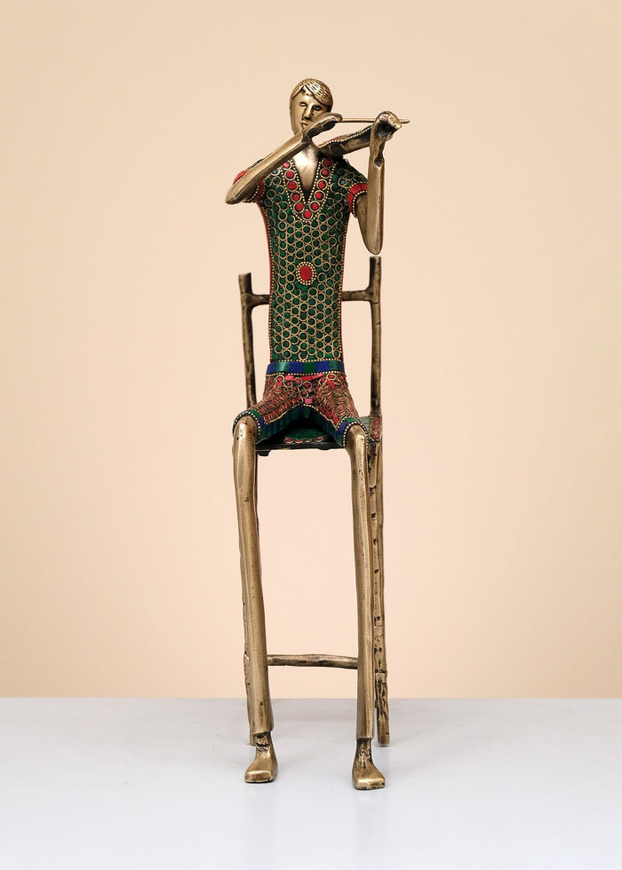 17" Brass Musician Playing Violin Statue with Inlay Work