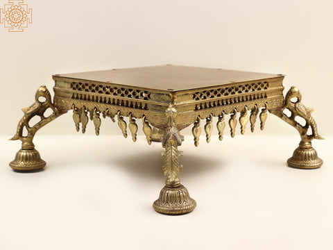15" Brass Chowki with Peacock Design (Pedestal)