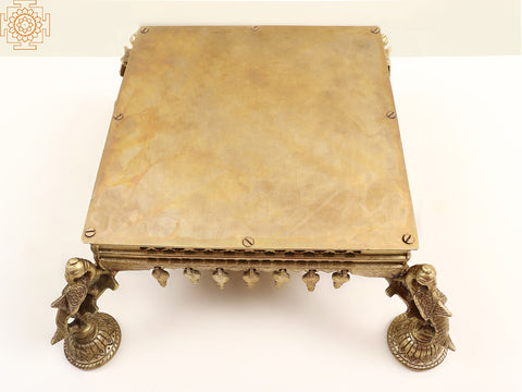 15" Brass Chowki with Peacock Design (Pedestal)