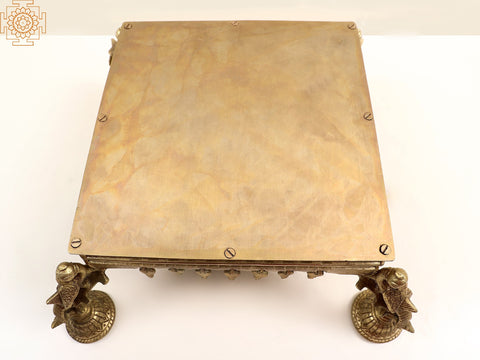 15" Brass Chowki with Peacock Design (Pedestal)