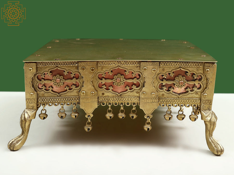 13" Brass Chowki Pedestal with Ghungroos for Pooja