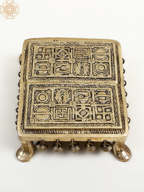 7" Small Brass Pooja Chowki with Ghungroos
