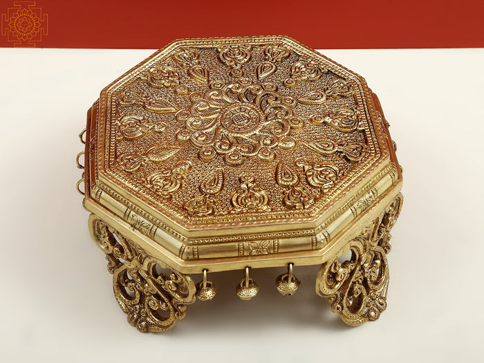 10" Brass Designer Chowki Pedestal with Ghungroos for Pooja