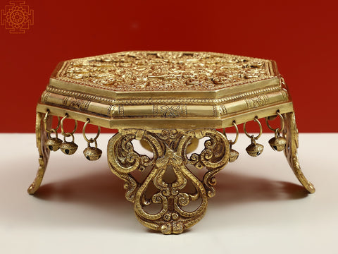 10" Brass Designer Chowki with Ghungroos (Pedestal)