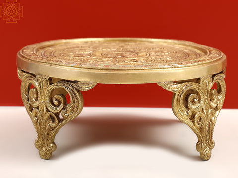 11" Brass Floral Design Pedestal (Chowki)