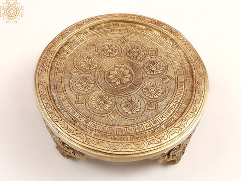 11" Brass Floral Design Pedestal (Chowki)