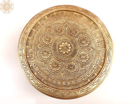 11" Brass Floral Design Pedestal (Chowki)