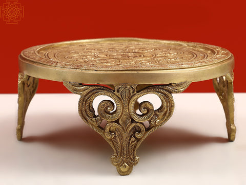 11" Brass Floral Design Pedestal (Chowki)