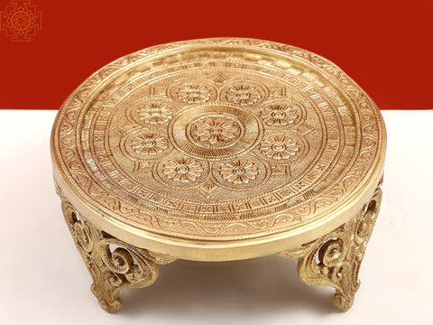 11" Brass Floral Design Pedestal (Chowki)