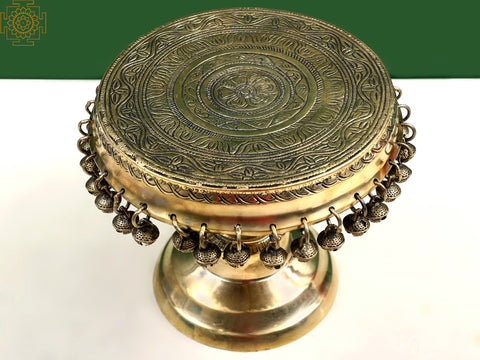 9" Brass Floral Design Pedestal (Chowki) with Ghungroos