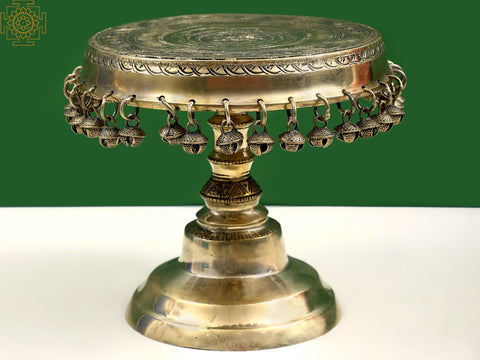 9" Brass Floral Design Pedestal (Chowki) with Ghungroos