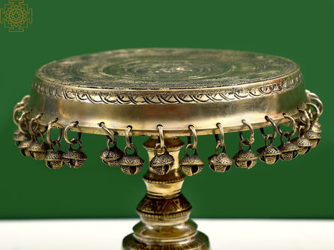 9" Brass Floral Design Pedestal (Chowki) with Ghungroos