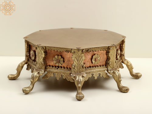 12" Octagon Brass and Copper Pedestal Chowki for Pooja