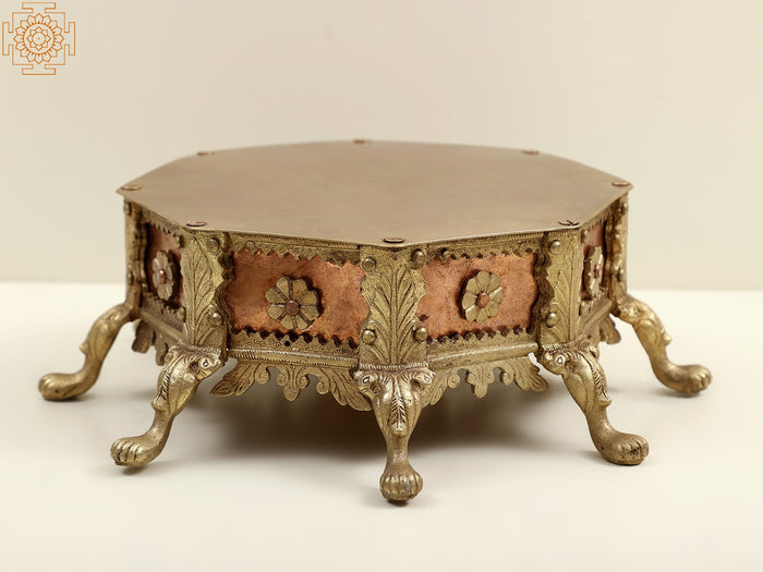 12" Octagon Brass and Copper Pedestal Chowki for Pooja