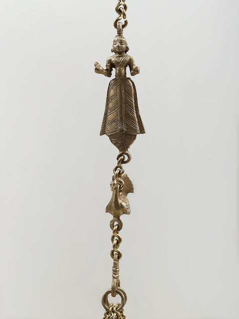 14" Roof Hanging Lady Pedestal with Peacock Design in Brass with Copper