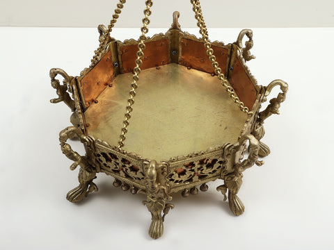 14" Roof Hanging Lady Pedestal with Peacock Design in Brass with Copper