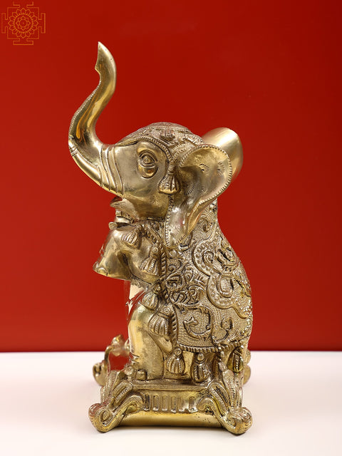 8" Brass Engraved Elephant Statue | Handmade