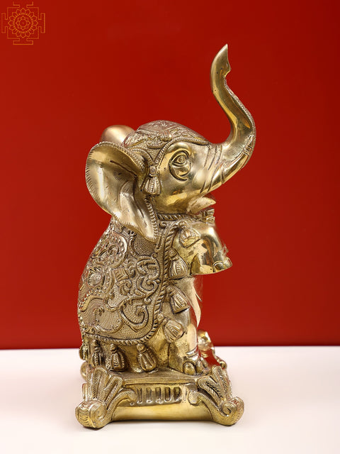 8" Brass Engraved Elephant Statue | Handmade