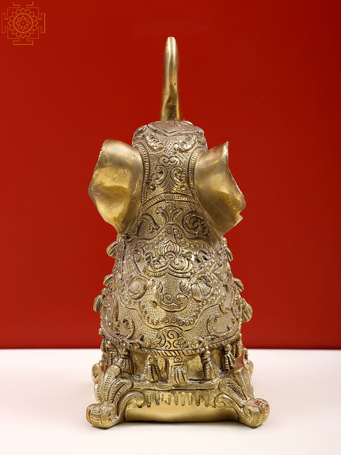 8" Brass Engraved Elephant Statue | Handmade