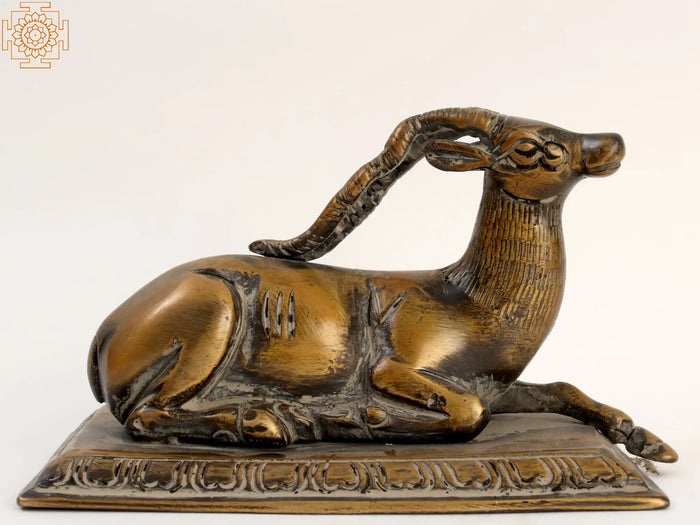 5" Brass Deer Statue on Pedestal for Home Decor