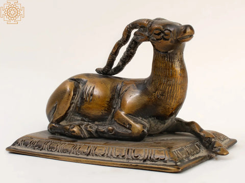 5" Small Decorative Brass Deer Statue Seated on Pedestal
