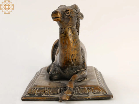 5" Small Decorative Brass Deer Statue Seated on Pedestal