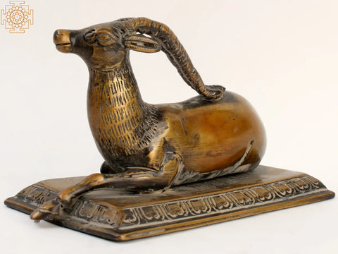 5" Small Decorative Brass Deer Statue Seated on Pedestal